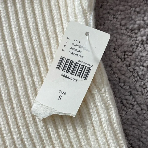 NWT Anthropologie Maeve Ivory Rib Knit Sweater, Mock Neck, Balloon Sleeves,Small - Picture 5 of 15